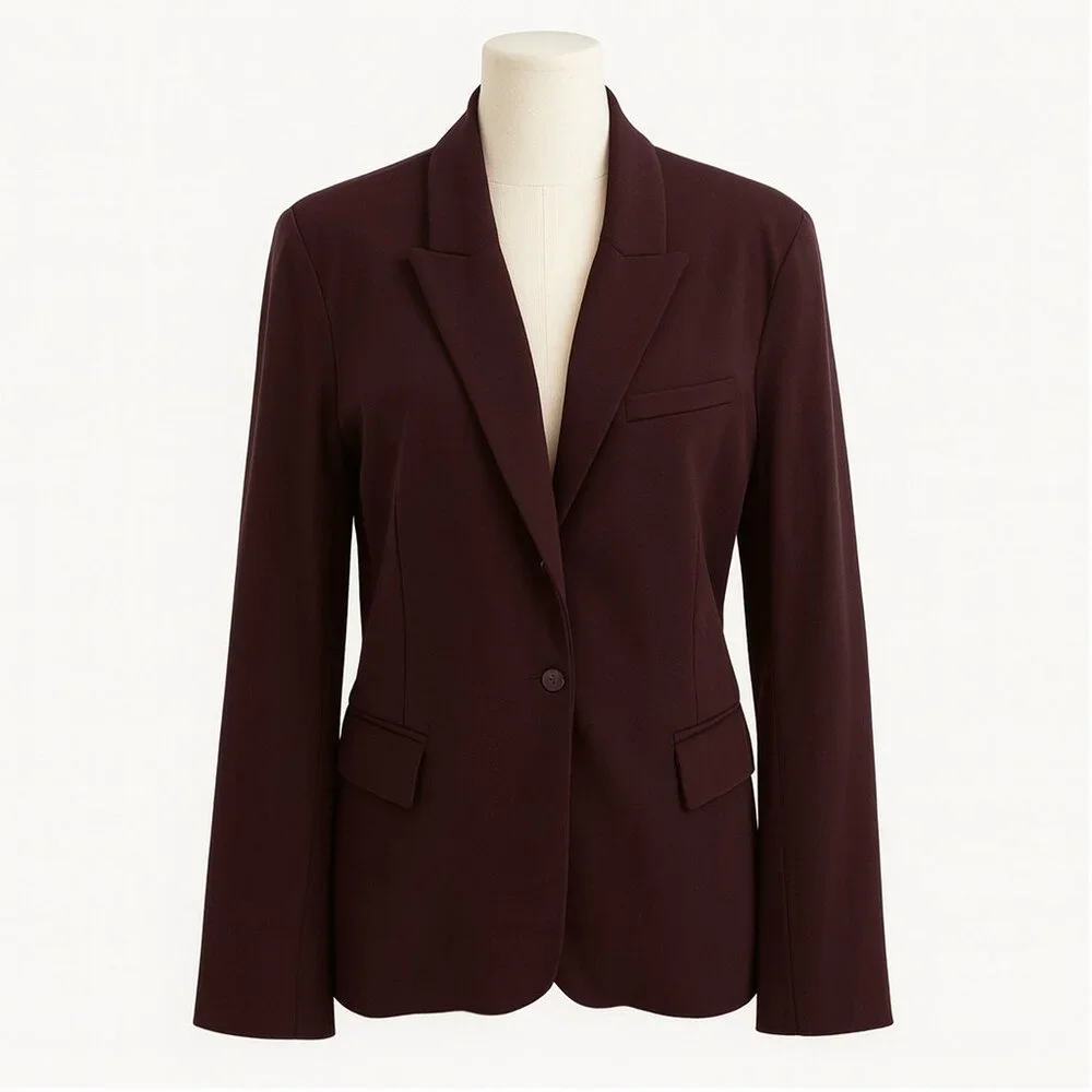 Jarbo Blazer Burgundy Womens Size 40/L Single Button Cotton Lycra Stretch Jacket